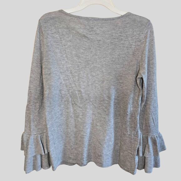 Chico’s Gray Knit Bell Sleeve Top Women's Size Small Scoop Neck Lightweight - Picture 3 of 11